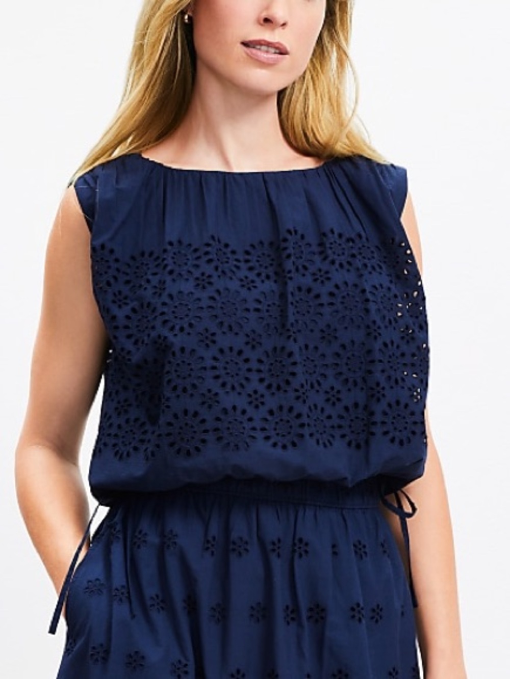 Eyelet Side Tie Pleated Bubble Top